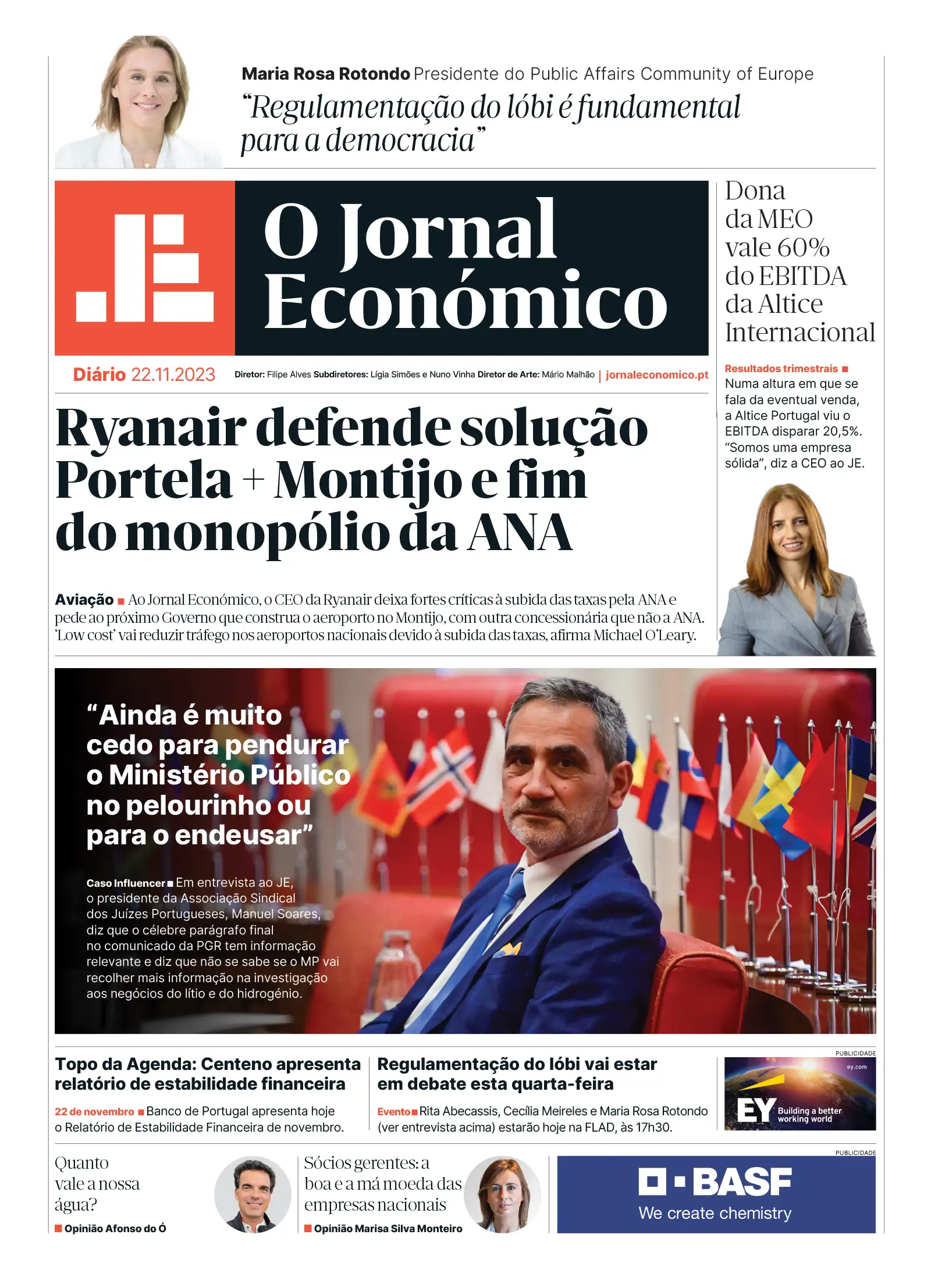 A primeira página do Jornal Económico de 22 de novembro