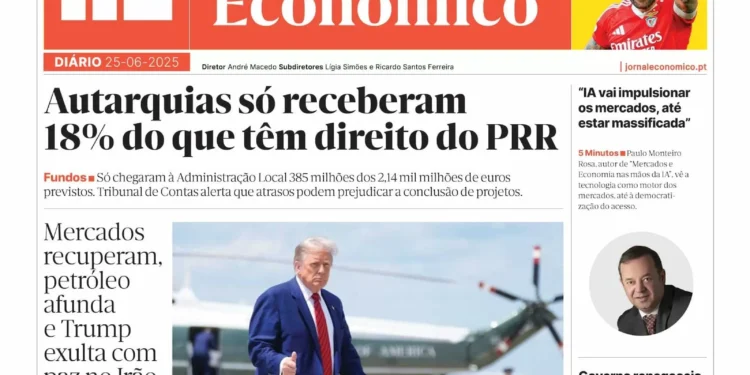 A primeira página do Jornal Económico de 25 de junho