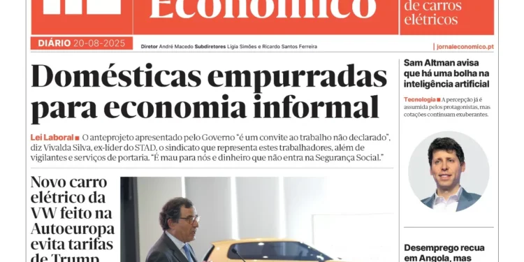 A primeira página do Jornal Económico de 20 de agosto