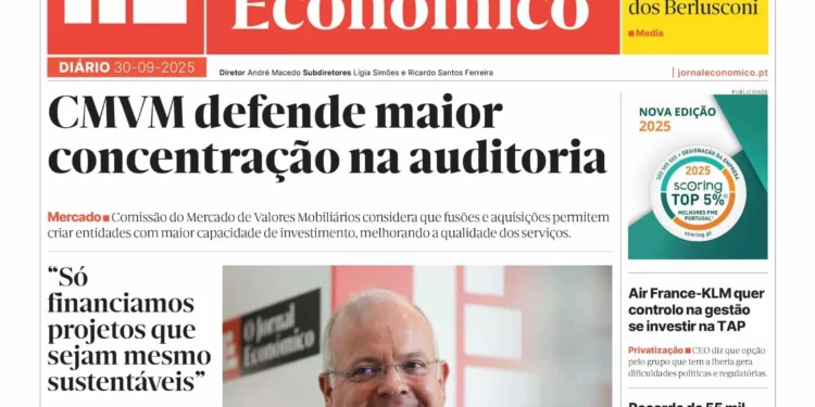 A primeira página do Jornal Económico de 30 de setembro