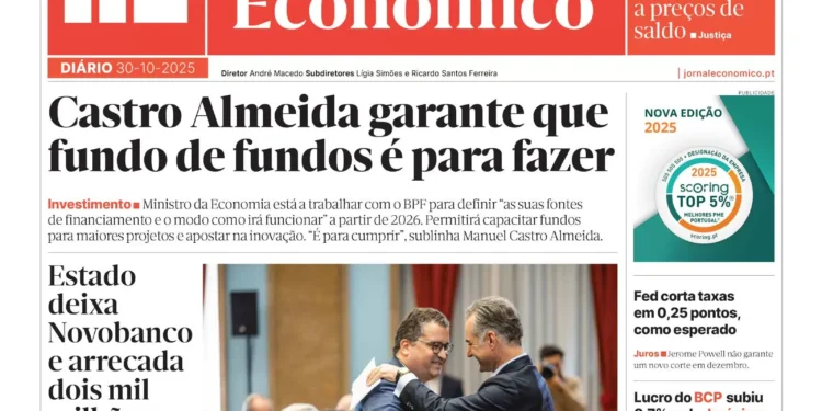 A primeira página do Jornal Económico de 30 de outubro