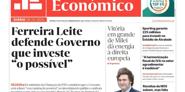 A primeira página do Jornal Económico de 28 de outubro