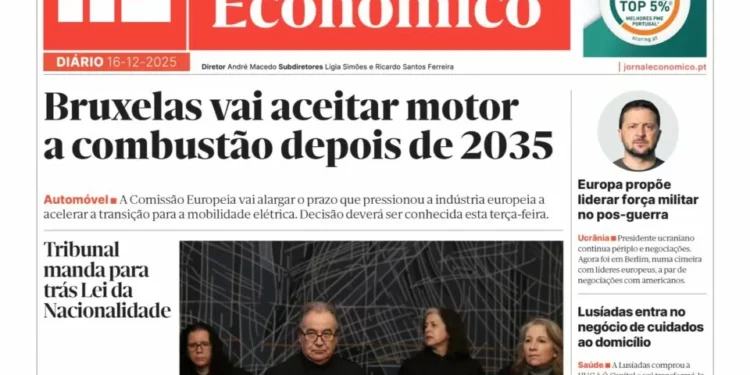 A primeira página do Jornal Económico de 16 de dezembro
