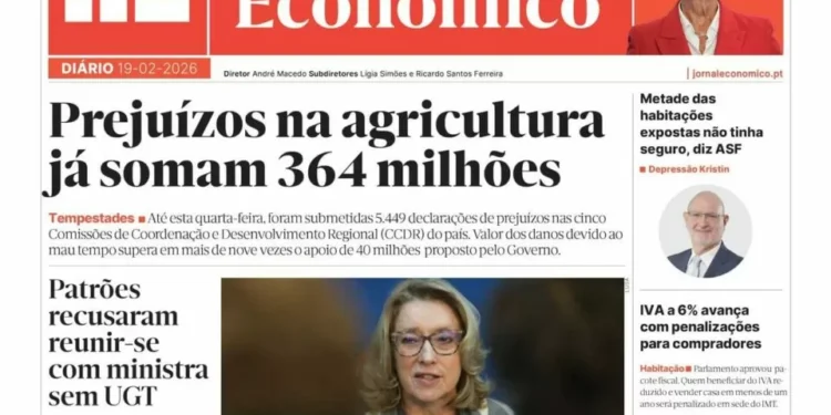 A primeira página do Jornal Económico de 19 de fevereiro