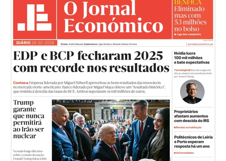 A primeira página do Jornal Económico de 26 de fevereiro