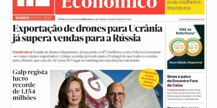 A primeira página do Jornal Económico de 3 de março