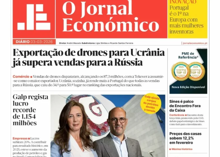 A primeira página do Jornal Económico de 3 de março